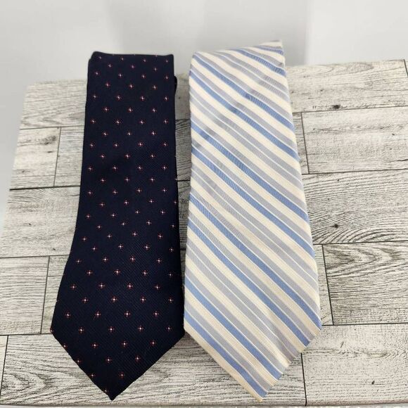 Men's Neck Ties Preppy Navy / Light Blue Lot of 2 100% Silk Don Loper / Madison - Picture 1 of 7